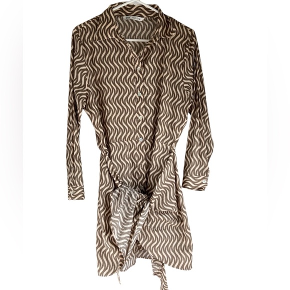 Zara Tunic Patterned Tie Front Shirt Dress - Picture 5 of 9